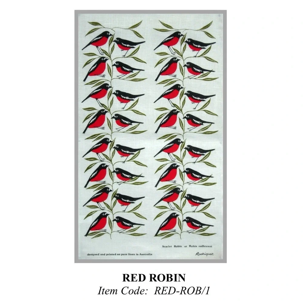 Rodriguez Australian Red Robin Linen Kitchen Tea‎ Towel
